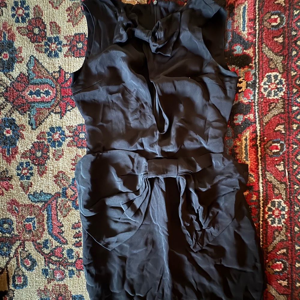 Deadstock 100% Silk Olcay Gulsen Black Double Bow Adornment Cocktail Dress
